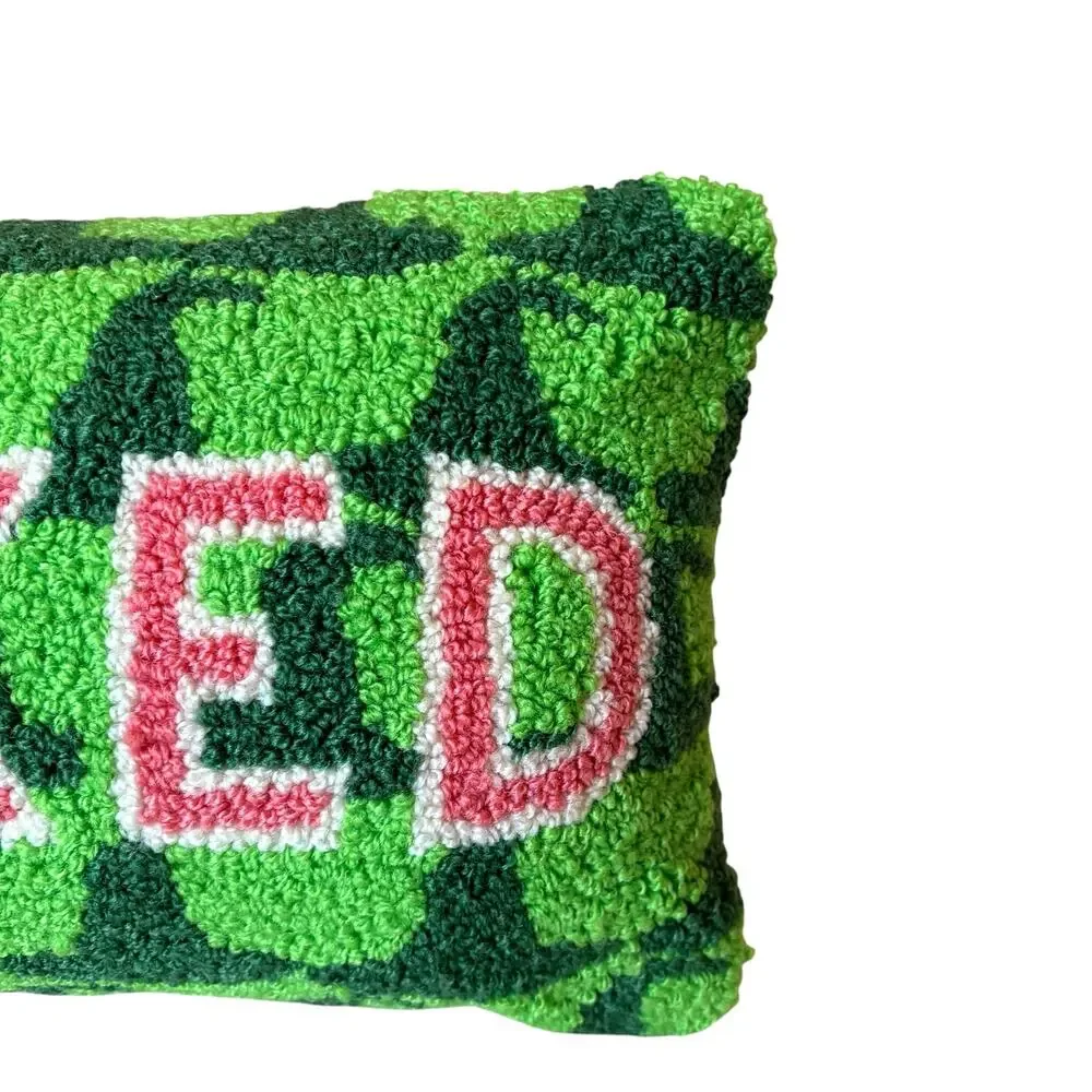 New WICKED Hooked Throw Pillow 13.5x9 Pink & Green by Furbish Studio